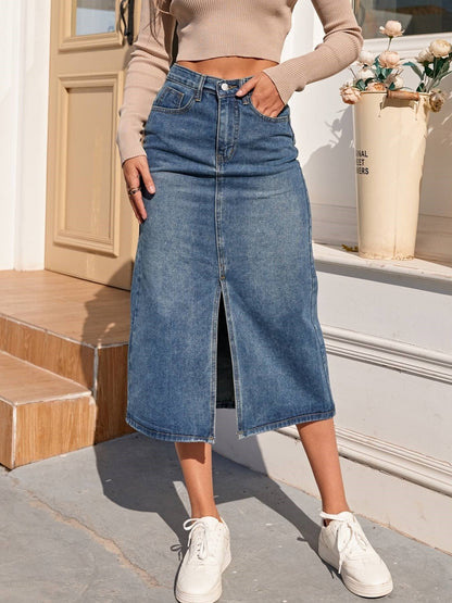 Dam Kjol Klassisk Hög Midja Tidlös Polyester Viskos Elastan-1