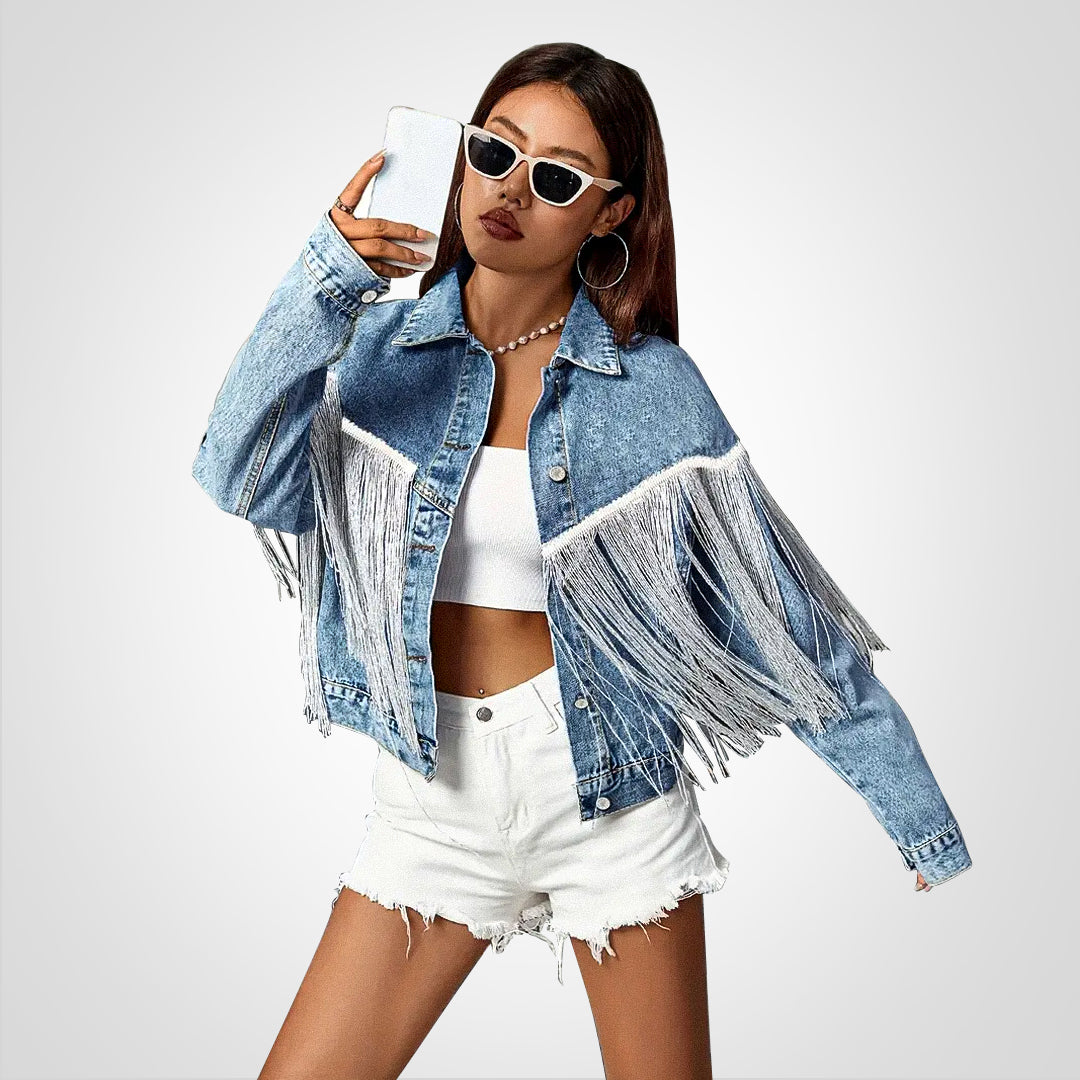 Dam Denimjacka Urban Boho Högkvalitativ Denim 3