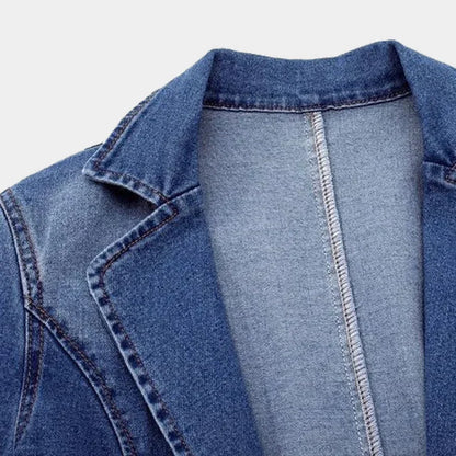 Dam Denimjacka Slim Fit Enkel Design Denim-4