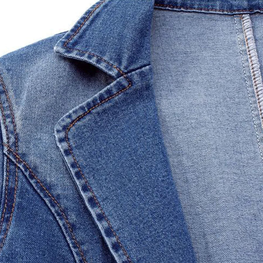 Dam Denimjacka Slim Fit Enkel Design Denim-5