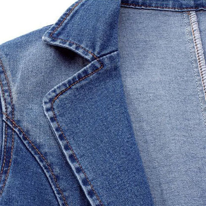 Dam Denimjacka Slim Fit Enkel Design Denim-5