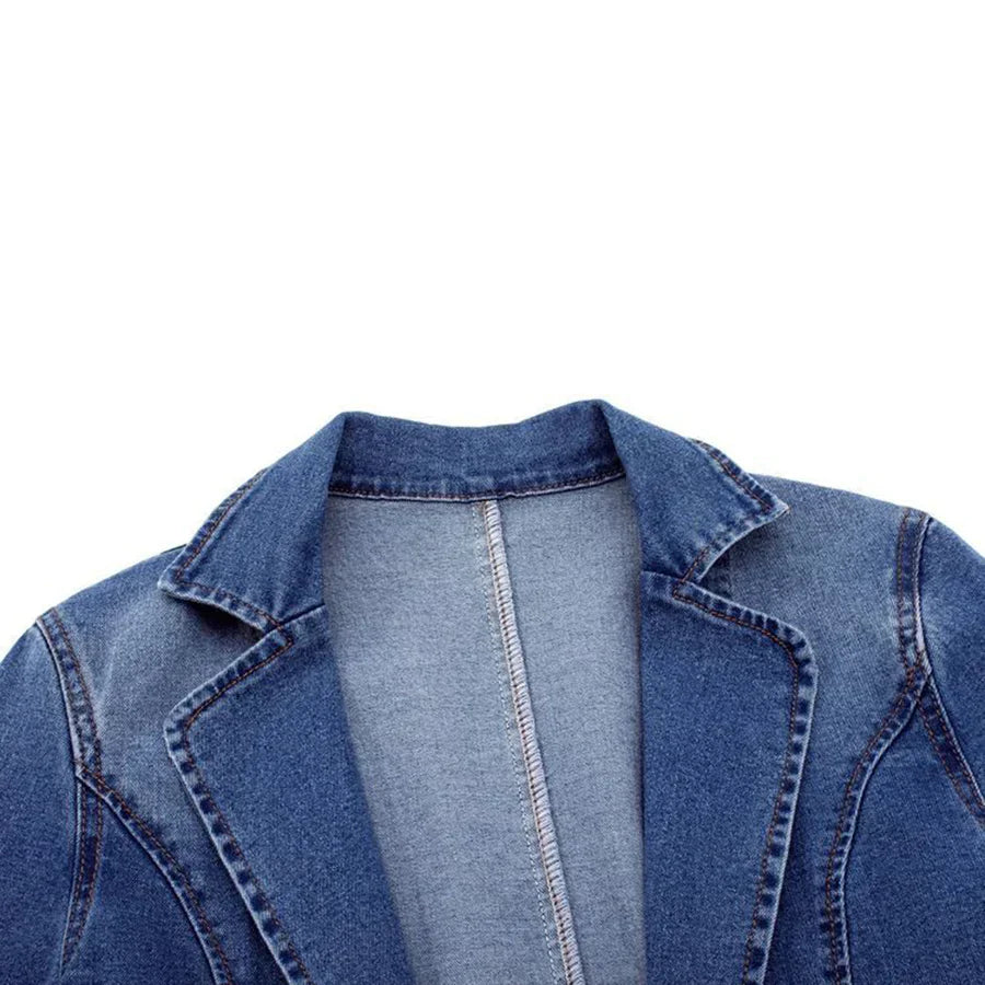 Dam Denimjacka Slim Fit Enkel Design Denim-6