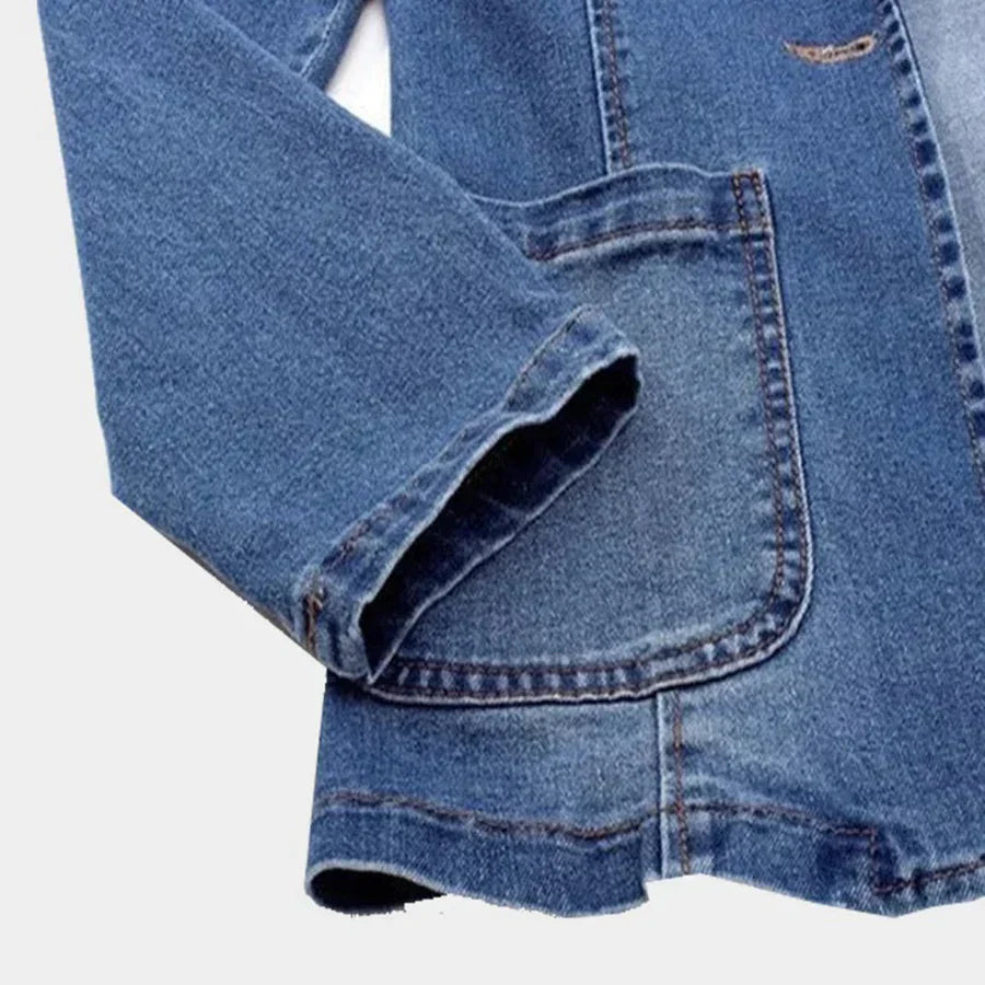 Dam Denimjacka Slim Fit Enkel Design Denim-3