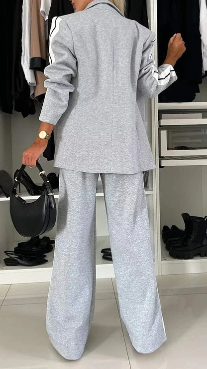 Dam Blazer och Bred Joggingbyxor Set Högkvalitativ Polyester-2