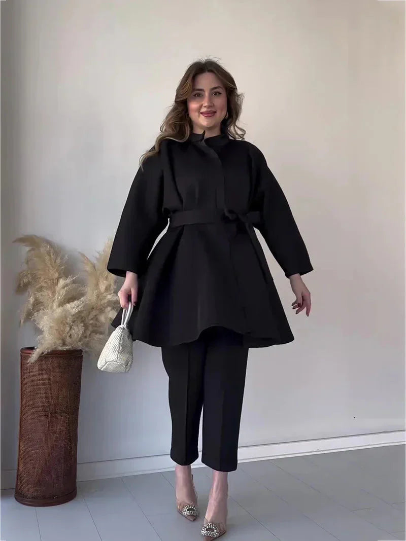 Tvådelat Set Dam Långärmad Byxa Högkvalitativt Tyg-3