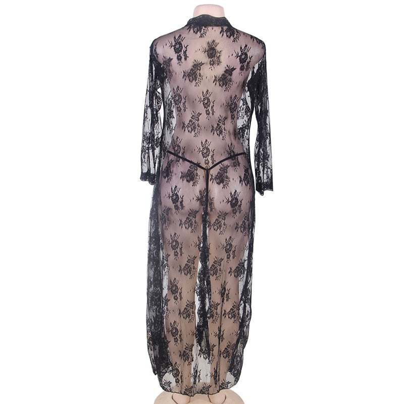 Kvinna Kimono Lång Blommig Polyester-4
