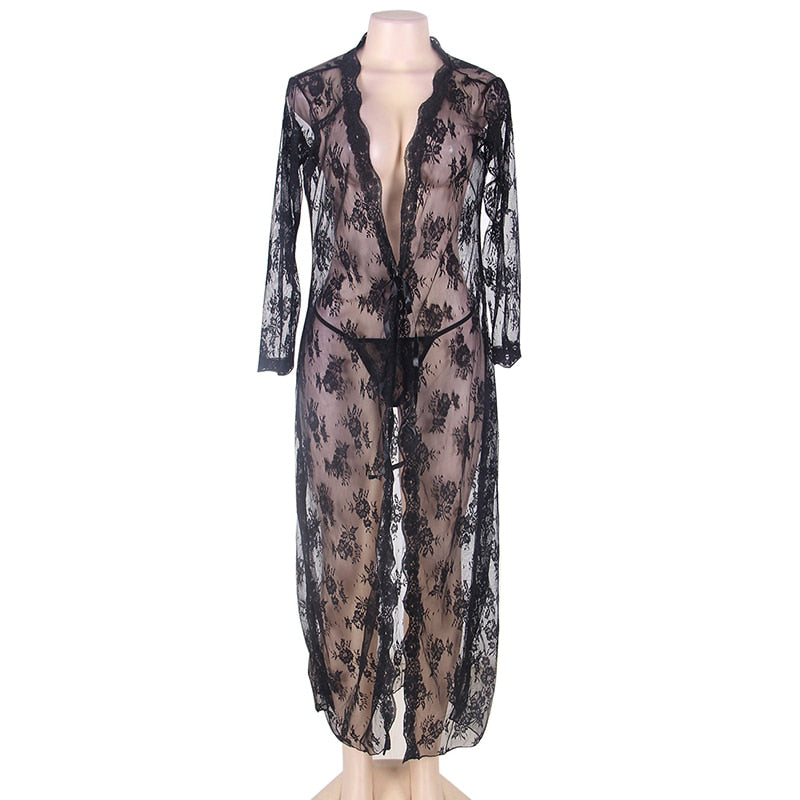 Kvinna Kimono Lång Blommig Polyester-5
