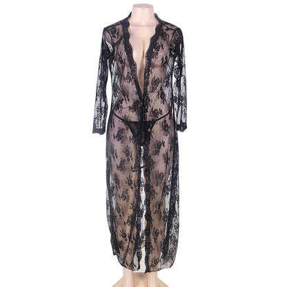 Kvinna Kimono Lång Blommig Polyester-5