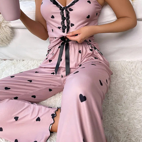 Dam Pyjamas Set Mjuk Bomullsblandning Elegant Design-5