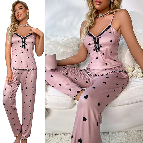 Dam Pyjamas Set Mjuk Bomullsblandning Elegant Design-3