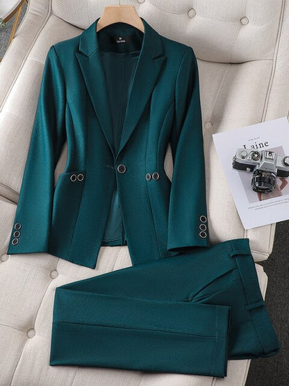 Dam Blazer Set Skräddarsydd Acetat Elastan med Dubbla Sidofickor-5