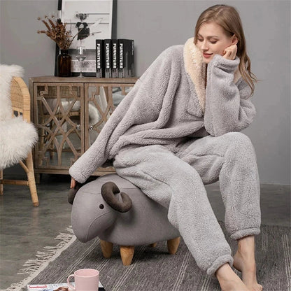 Dam Pyjamas Set Fleece med Långa Ärmar och Byxor-2