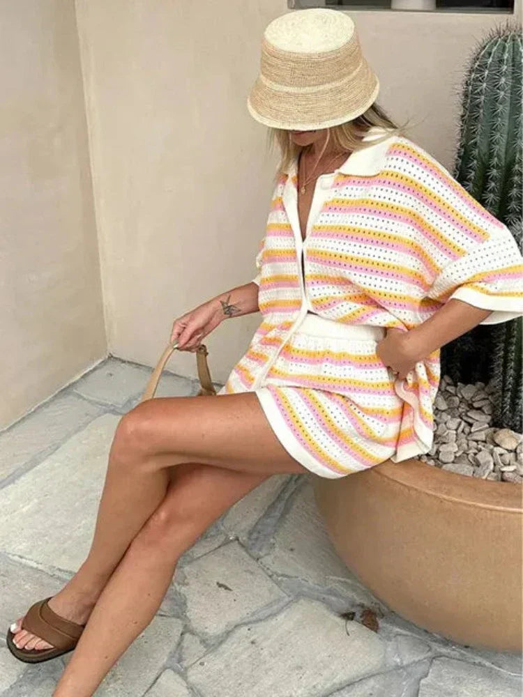 Dam Tvådelad Set Chic Andningsbart Material för Sommar-3
