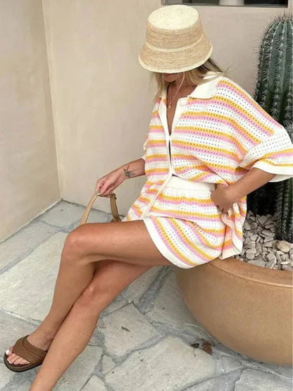 Dam Tvådelad Set Chic Andningsbart Material för Sommar-3