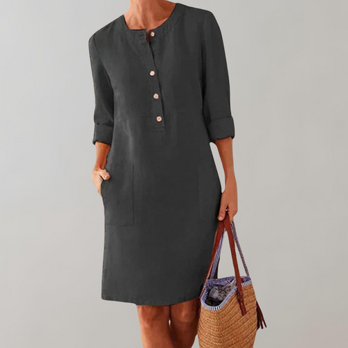 Dam Skjortklänning Tidlös Design Lätt Material med Tre Fjärdedelar Ärmar-1
