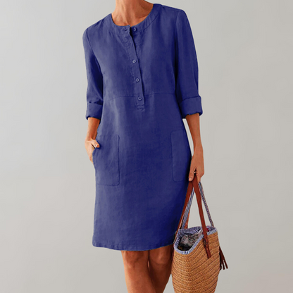 Dam Skjortklänning Tidlös Design Lätt Material med Tre Fjärdedelar Ärmar-2