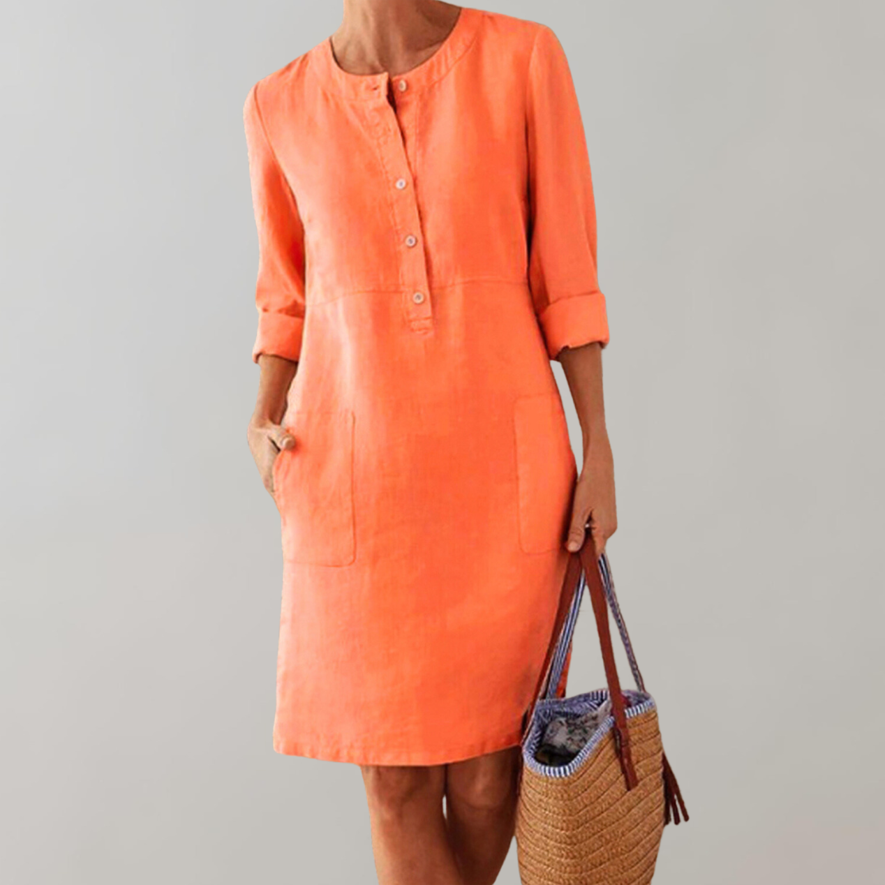 Variant image for Dam Skjortklänning Tidlös Design Lätt Material med Tre Fjärdedelar Ärmar-25