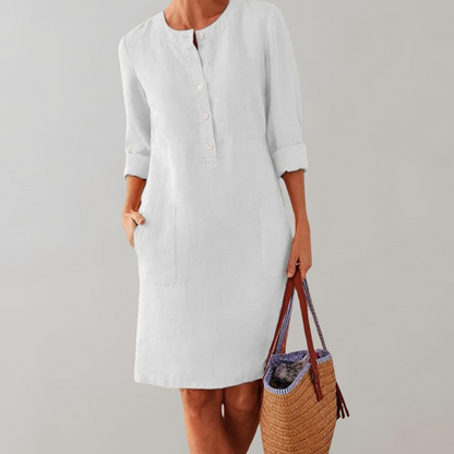 Dam Skjortklänning Tidlös Design Lätt Material med Tre Fjärdedelar Ärmar-6