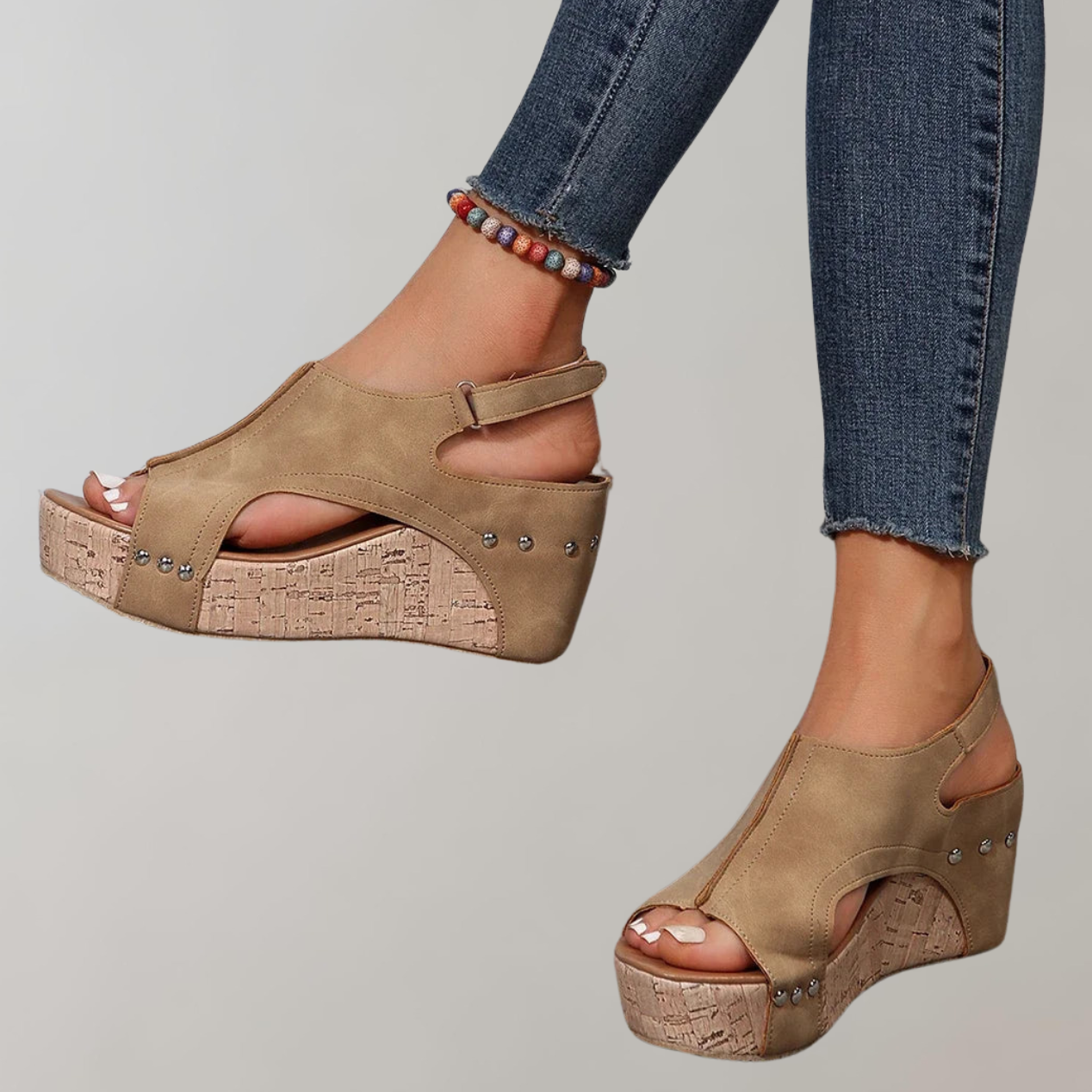 Kvinnors Sandaler Höga Klackar Ortopedisk Läder-3