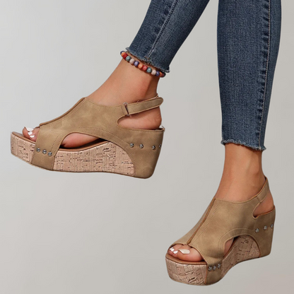 Kvinnors Sandaler Höga Klackar Ortopedisk Läder-3