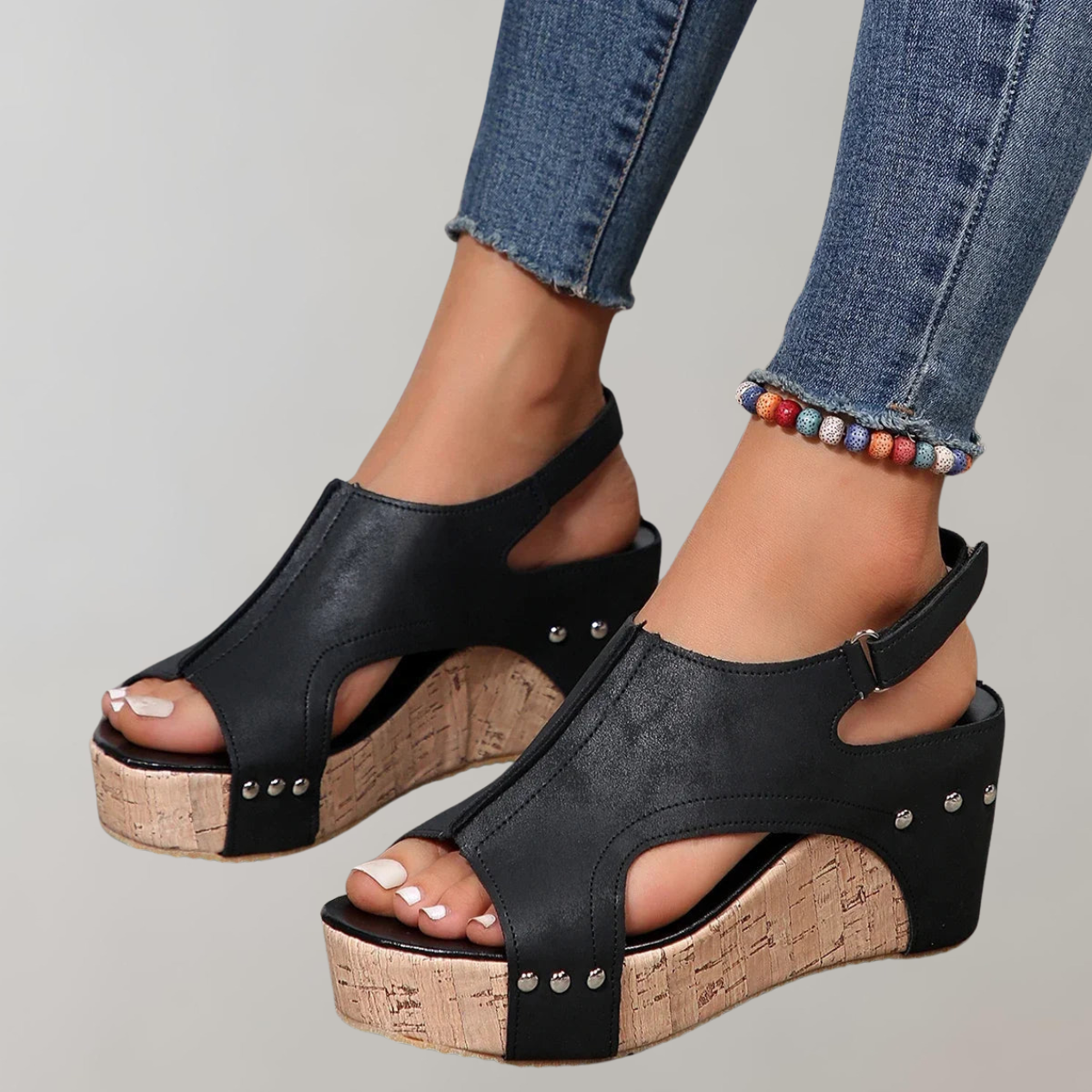 Kvinnors Sandaler Höga Klackar Ortopedisk Läder-4