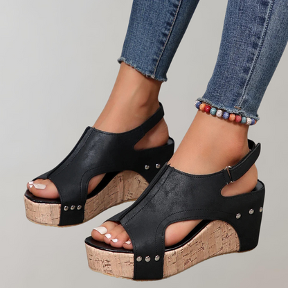 Kvinnors Sandaler Höga Klackar Ortopedisk Läder-4