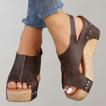 Kvinnors Sandaler Höga Klackar Ortopedisk Läder-5