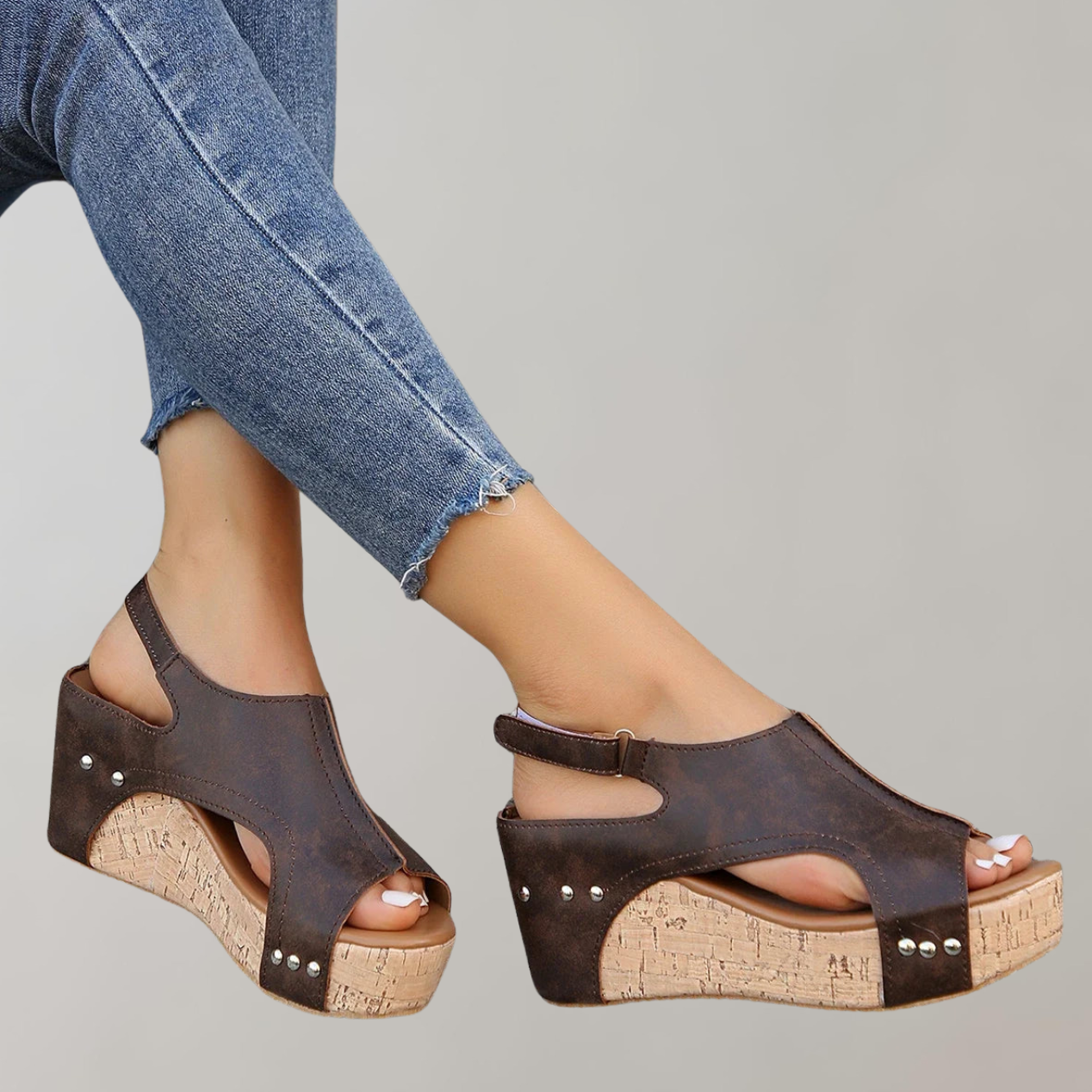 Kvinnors Sandaler Höga Klackar Ortopedisk Läder-6