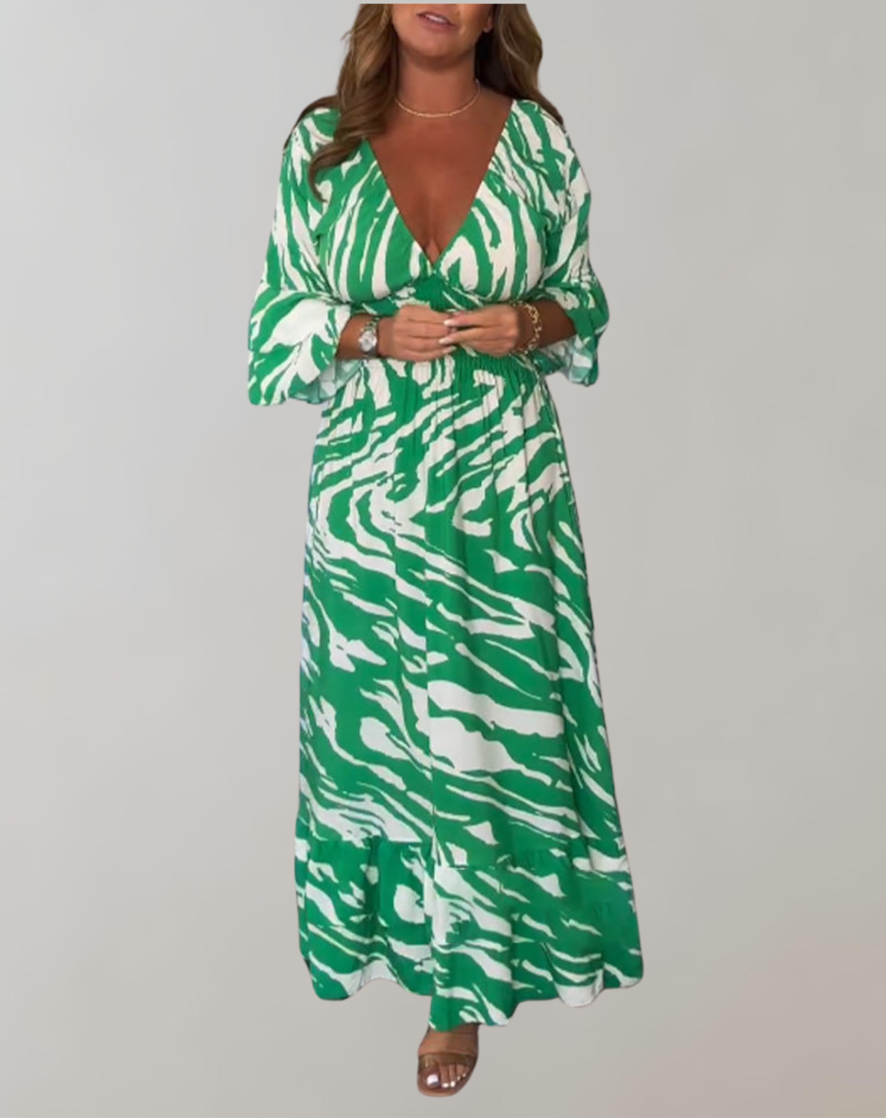 Variant image for Maxiklänning Dam Tryckt Lätt Tyg V-Ringning-1