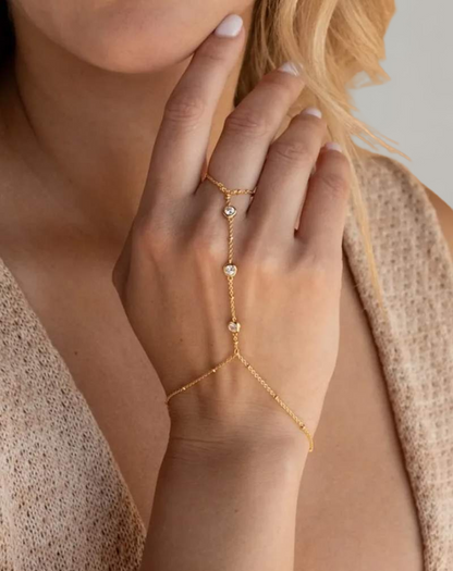 Kvinnors Guld Armband med Ring i 14K Guldplätering och Kristaller-1