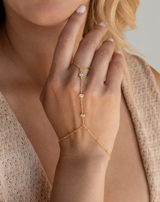 Kvinnors Guld Armband med Ring i 14K Guldplätering och Kristaller-1