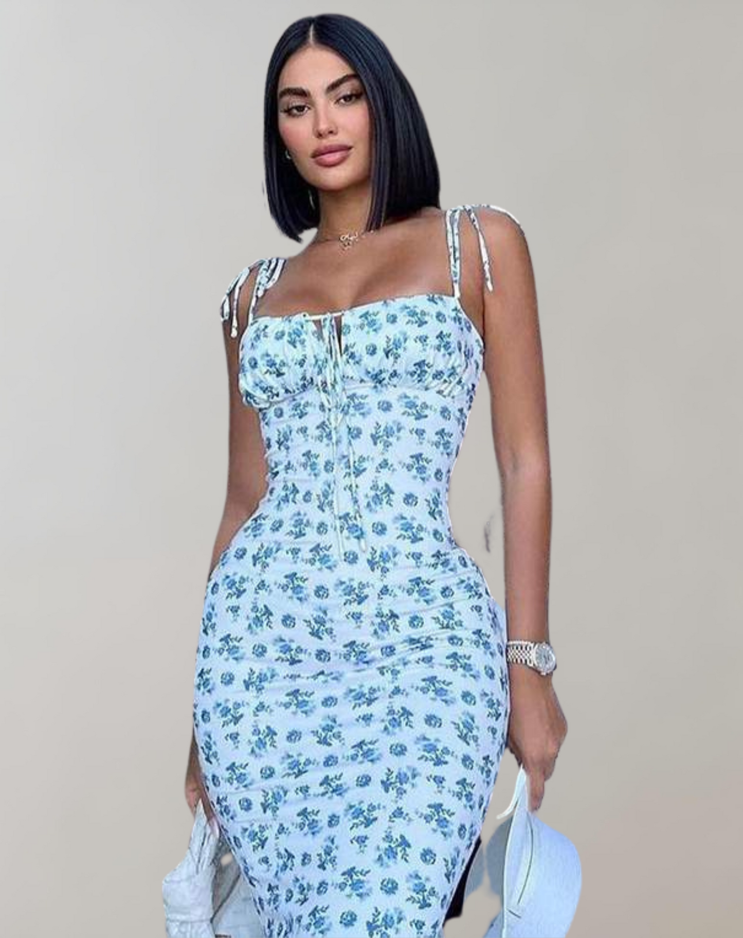 Dam Maxiklänning Blommig Figurnära Högkvalitativt Tyg-1