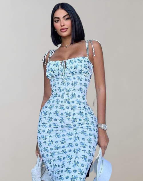 Dam Maxiklänning Blommig Figurnära Högkvalitativt Tyg-1