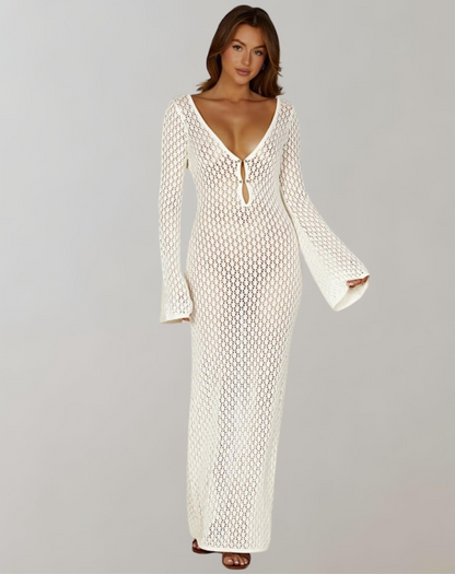 Maxiklänning Dam Virkad Design i Högkvalitativ Bomull och Akryl-1