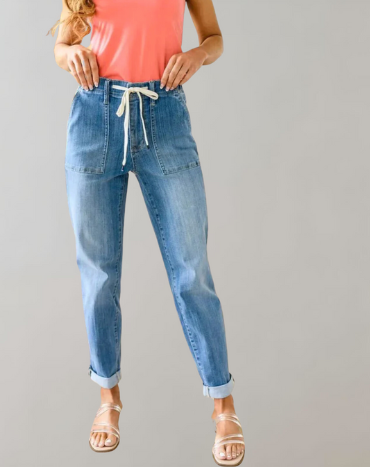 Dam Jeans Stretch Elastisk Denim Jogger-1