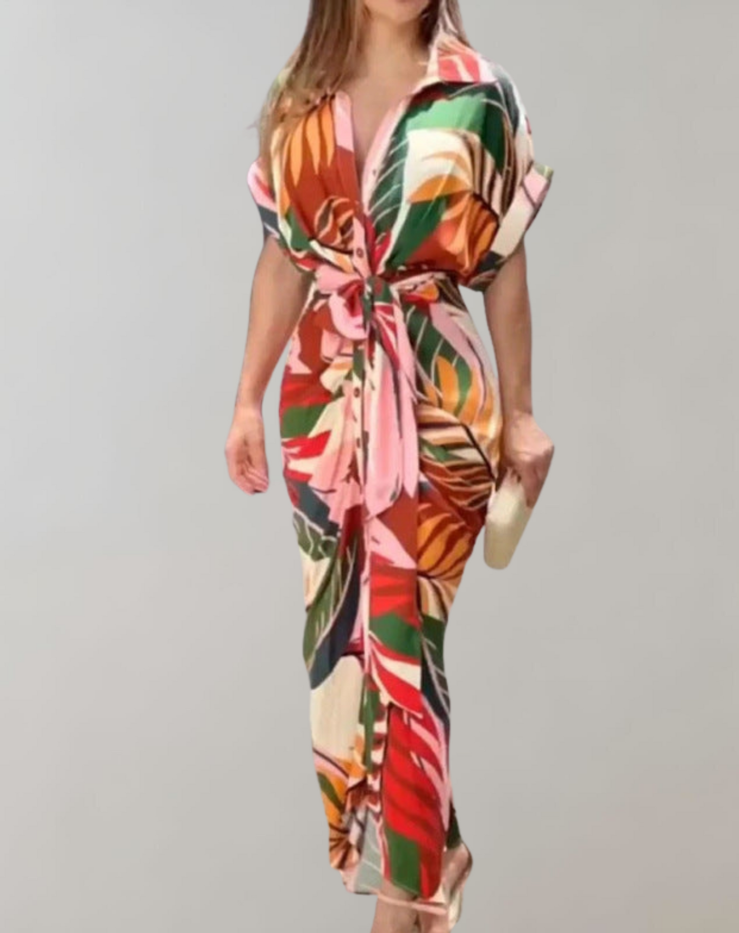 Damklänning Sommarstil Vändkrage Polyester Chic Design 3