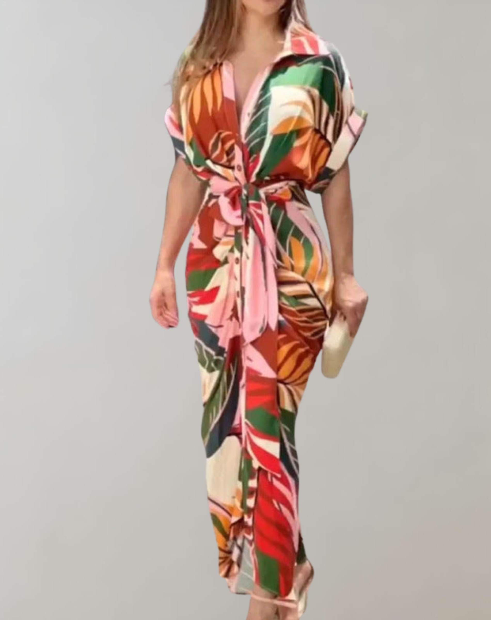 Damklänning Sommarstil Vändkrage Polyester Chic Design 3