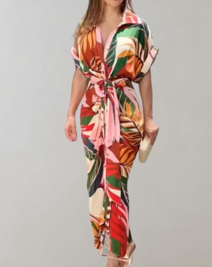 Damklänning Sommarstil Vändkrage Polyester Chic Design 3