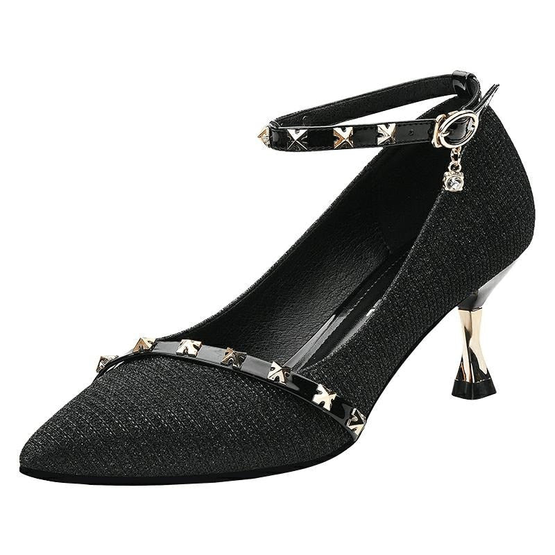 Dam Stiletto Pumps Spetsig Design PU-material-4