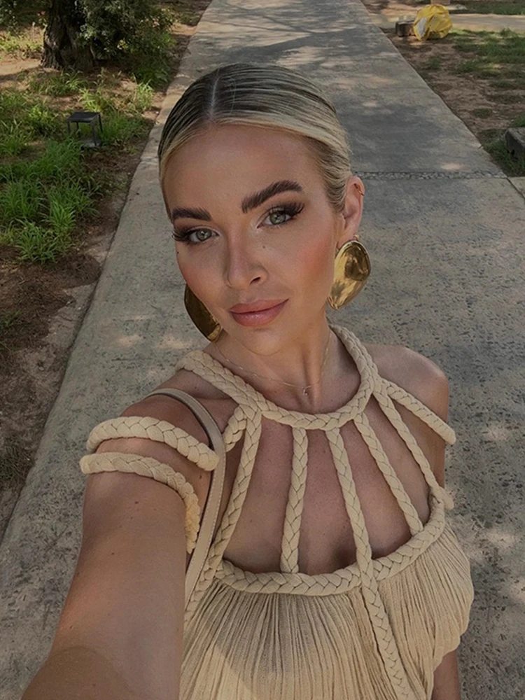 Dam Maxiklänning Flätad Rayon för Sommar-3