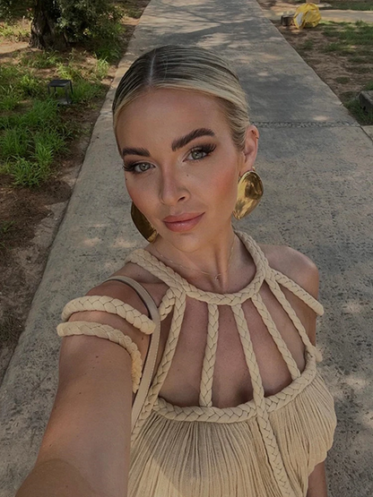 Dam Maxiklänning Flätad Rayon för Sommar-3