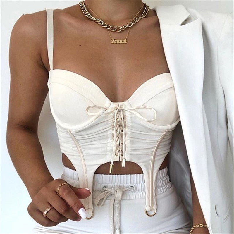 Dam Crop Top Snörning Blixtlås Polyester Spandex-5