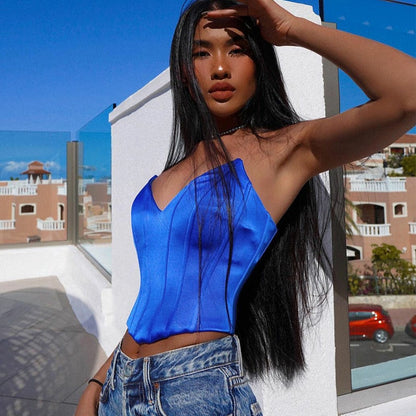 Dam Crop Top Satin Polyester Spandex-3