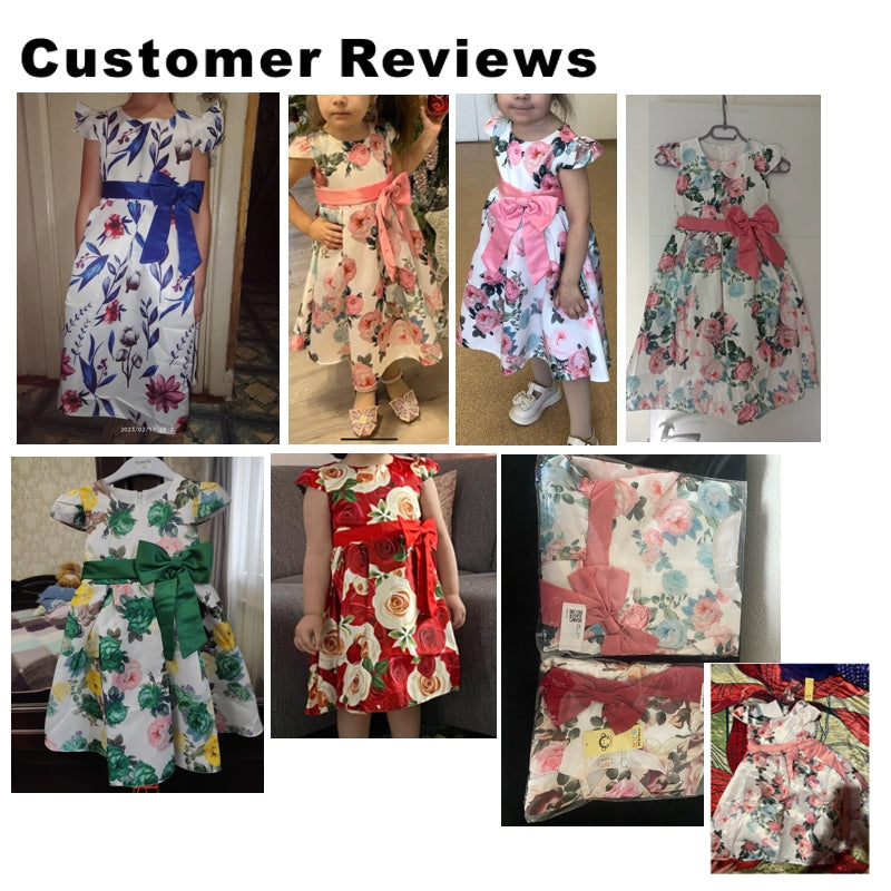 Flickor Klänning Blommotiv Knälång Polyester Satin Tyll-3