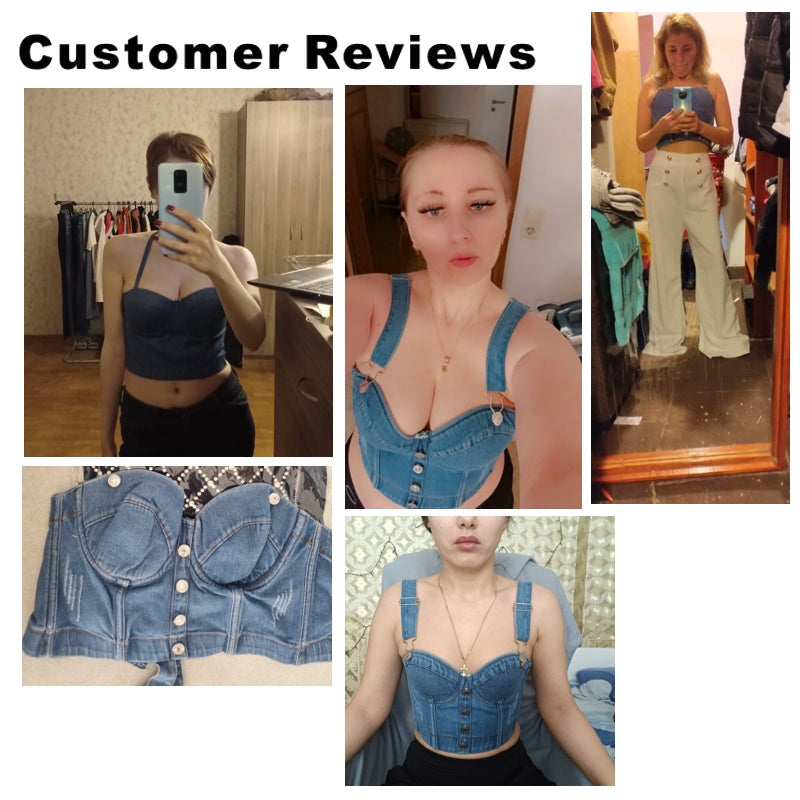 Kvinnors Kort Topp Camisole Denim Polyester med Bröstrem 4