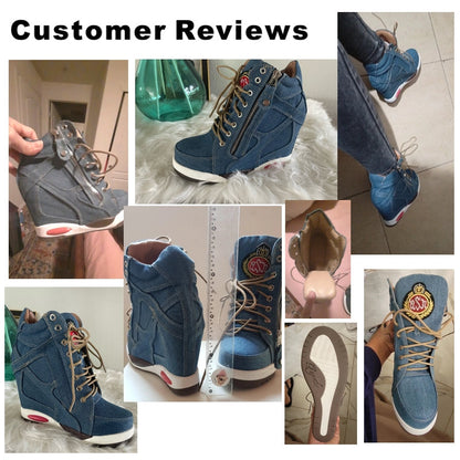Kvinnliga Sneakers Hög Plattform Denim Komfortabel Design-4
