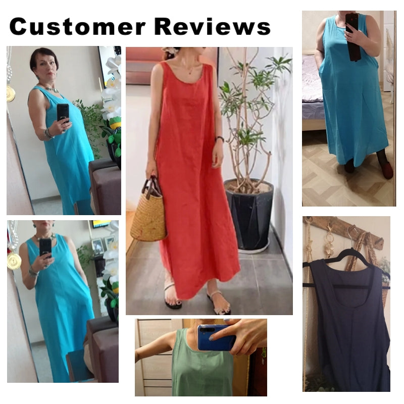 Fina Dam Klänningar Rund Halsringning Bomull och Linne-2