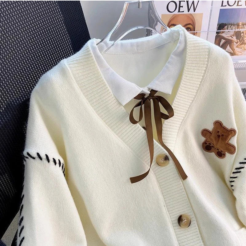 Dam Cardigan Kontrastdetaljer Akryl Mörk Marin-4