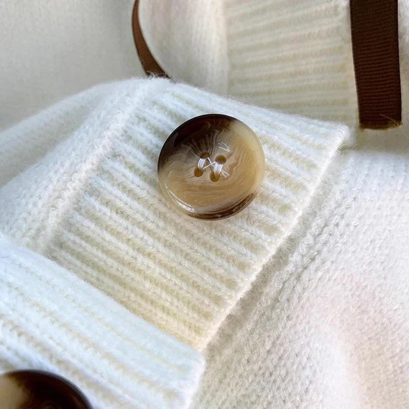 Dam Cardigan Kontrastdetaljer Akryl Mörk Marin-6