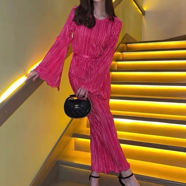 Kvinna Lång Klänning Veckad Polyester-2